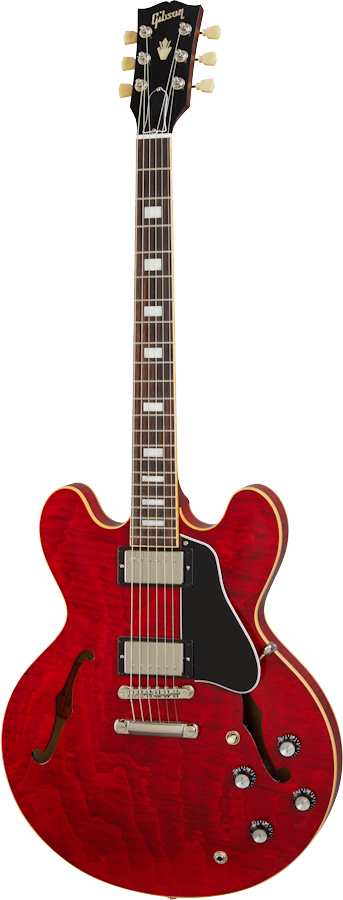 Full front angle of Gibson ES-335 Figured Sixties Cherry.
