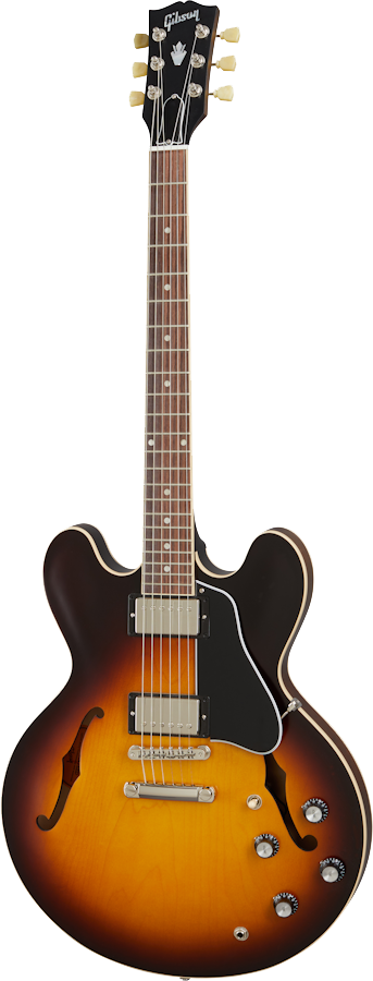 Full frontal of Gibson ES-335 Satin Vintage Burst.
