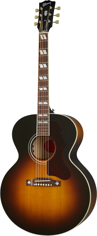 Full frontal of Gibson J-185 Original Vintage Sunburst.