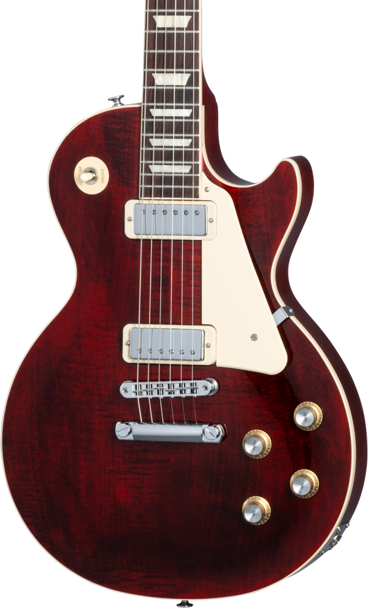 Front of Gibson Les Paul 70s Deluxe Wine Red.