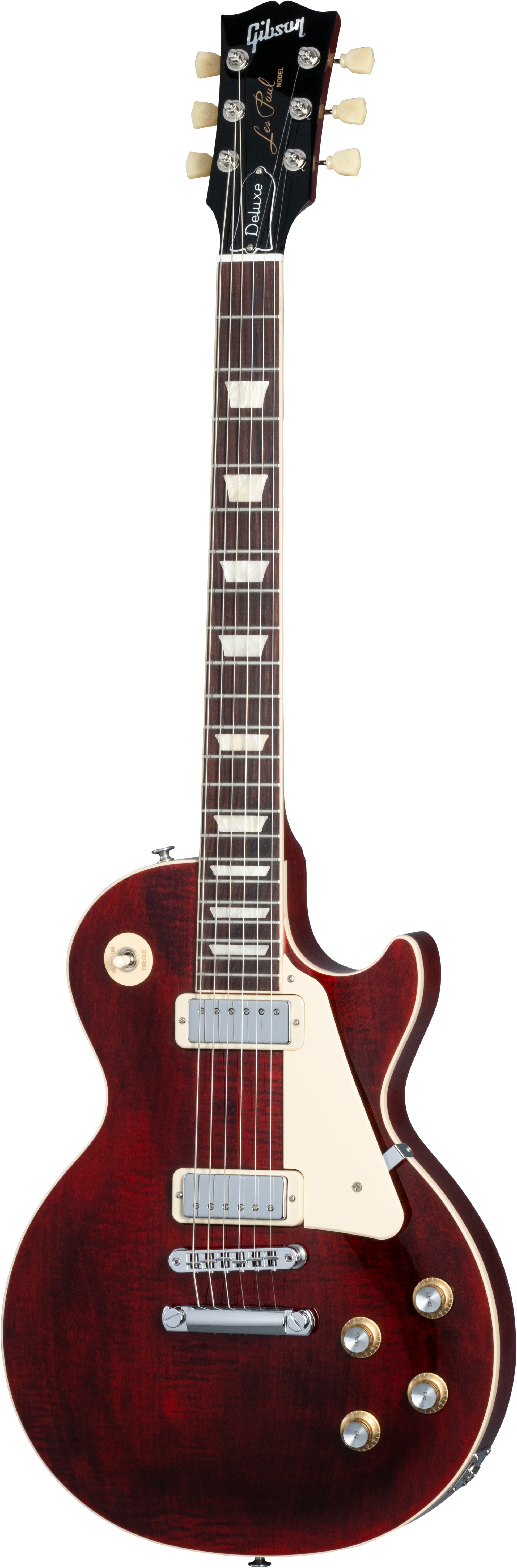 Full frontal of Gibson Les Paul 70s Deluxe Wine Red.