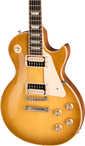 Front of Open Box Gibson Les Paul Classic Honeyburst.
