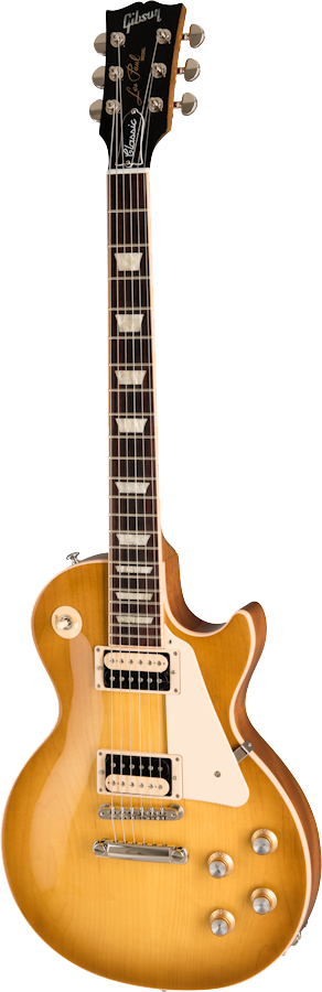 Full frontal of Open Box Gibson Les Paul Classic Honeyburst.