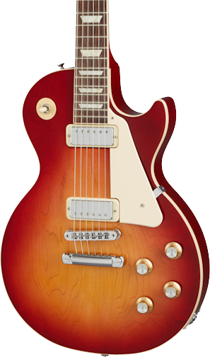 Front of Gibson Les Paul Deluxe 70s Cherry Sunburst.