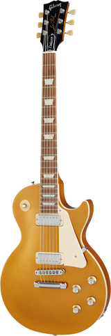 Full frontal of Gibson Les Paul Deluxe 70s Gold Top.
