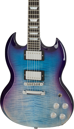 Front angle of Gibson SG Modern Blueberry Fade.