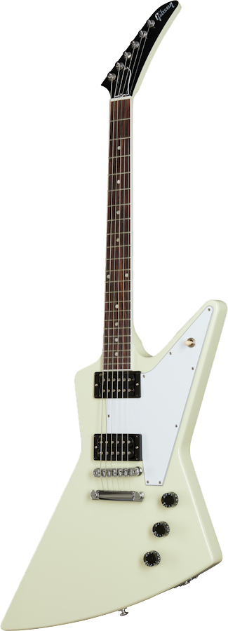 Full frontal of Gibson '70s Explorer Classic White.