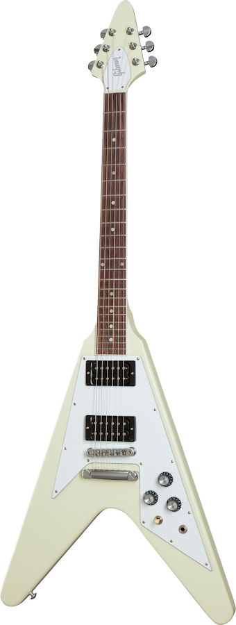 Full frontal of Gibson '70s Flying V Classic White.