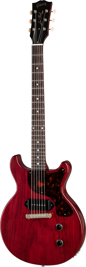 Full frontal of Gibson Custom Shop 1958 Les Paul Junior Double Cut Reissue VOS Cherry Red.
