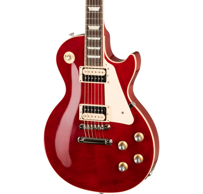 Front of Open Box Gibson Les Paul Classic Translucent Cherry.