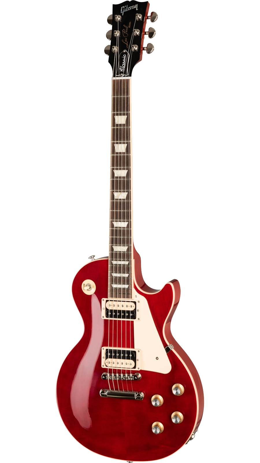 Full frontal of Open Box Gibson Les Paul Classic Translucent Cherry.