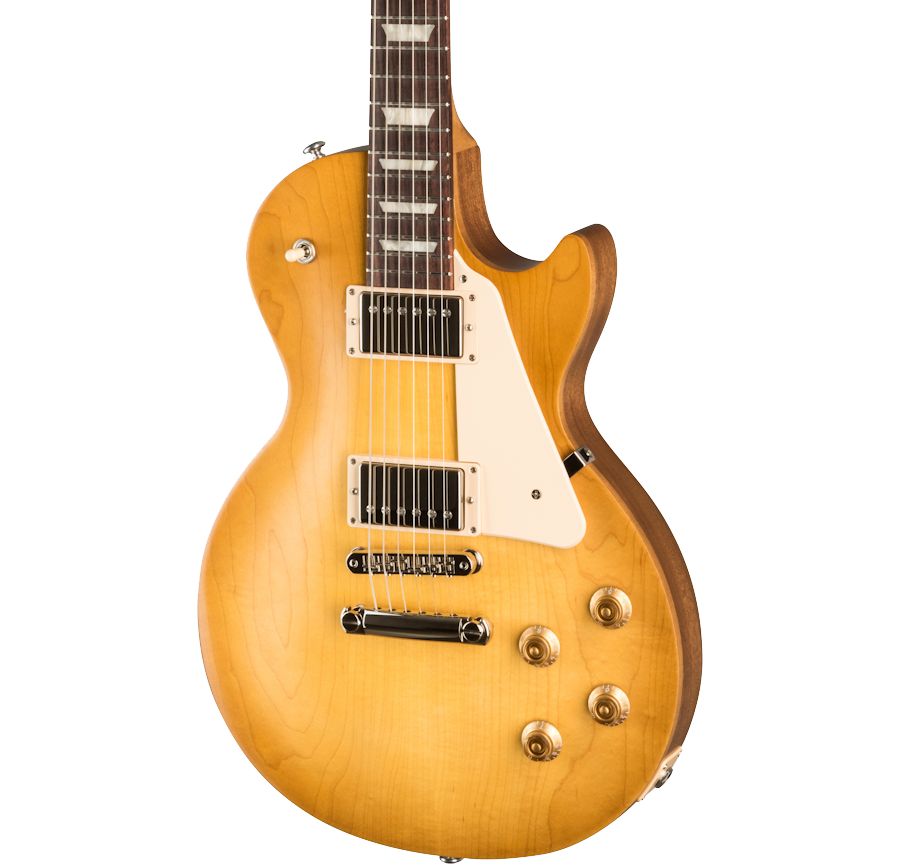 Front angle of Gibson Les Paul Tribute Satin Honeyburst.
