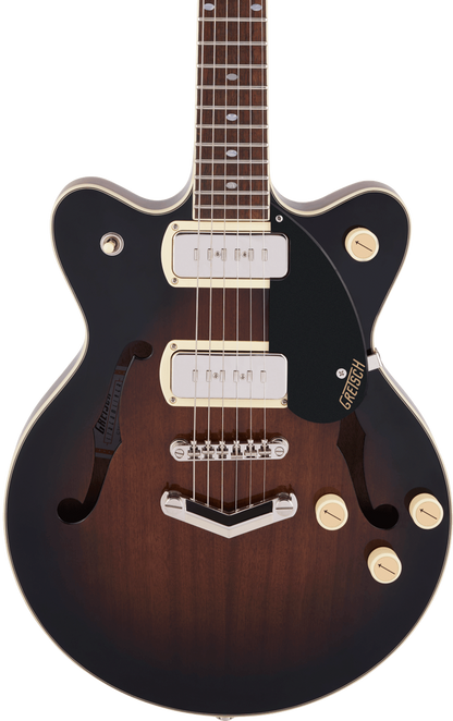 Front of Gretsch G2655-P90 Streamliner Center Block Jr. Double-Cut P90 w/V-Stoptail Brownstone.
