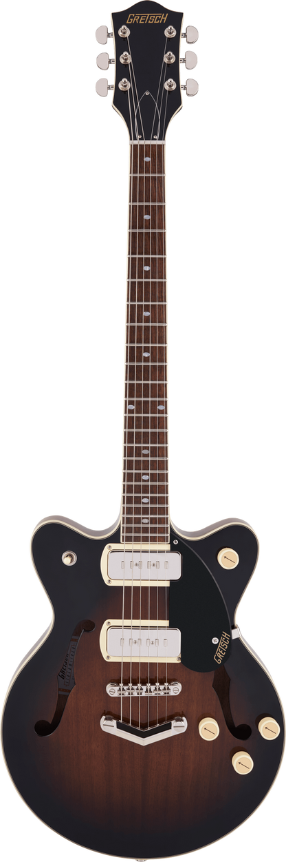 Full frontal of Gretsch G2655-P90 Streamliner Center Block Jr. Double-Cut P90 w/V-Stoptail Brownstone.