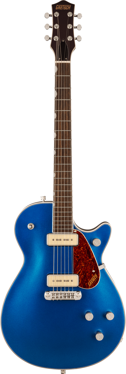 Full frontal of Gretsch G5210-P90 Electromatic Jet Two 90 Single-Cut with Wraparound Fairlane Blue.