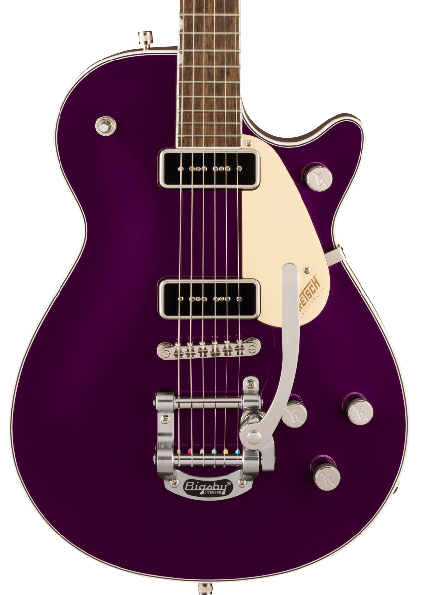 Front of Gretsch G5210T-P90 Electromatic JetTwo 90 Single-Cut with Bigsby Amethyst.