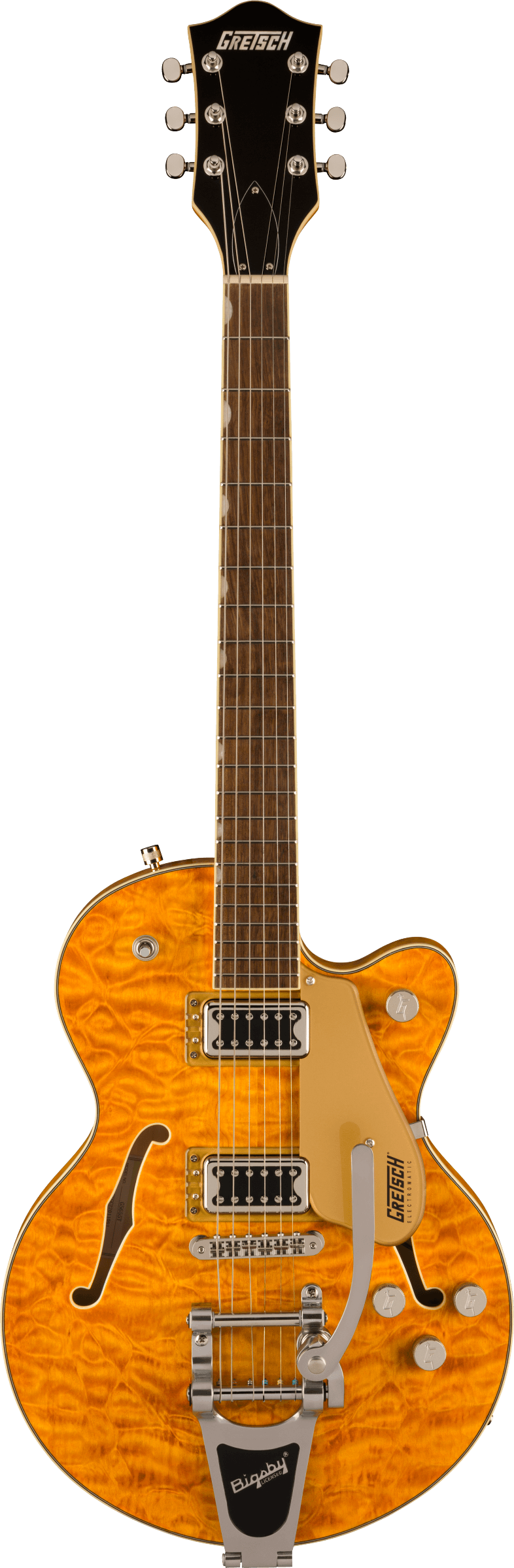 Full frontal of Gretsch G5655T-QM Electromatic Center Block Jr. Single-Cut Quilted Maple w/Bigsby Speyside.