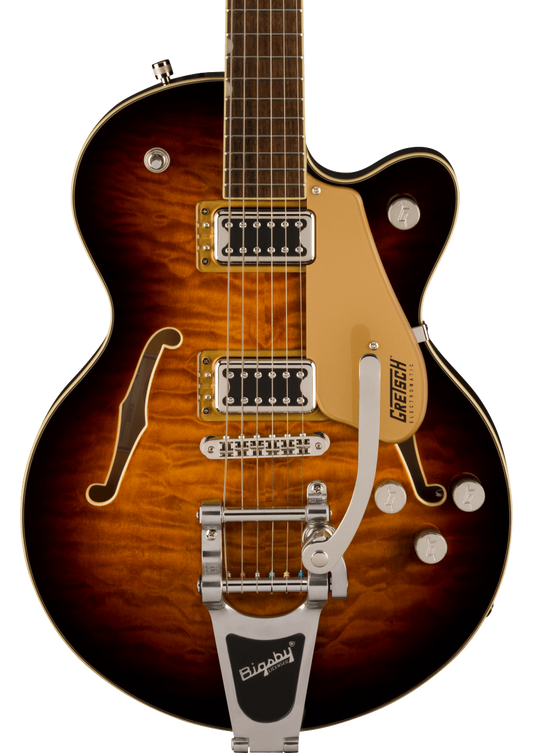 Front of Gretsch G5655T-QM Electromatic Center Block Jr. Single-Cut Quilted Maple w/Bigsby Sweet Tea.