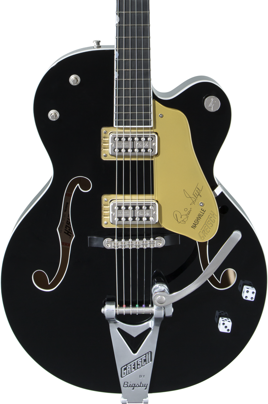 Front of Gretsch G6120T-BSNSH Brian Setzer Signature Nashville Hollow Body w/Bigsby.