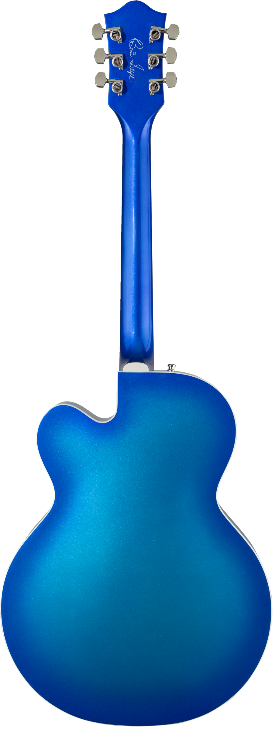 Back of Gretsch G6120T-HR Brian Setzer Signature Hot Rod Hollow Body w/Bigsby RW Candy Blue Burst.