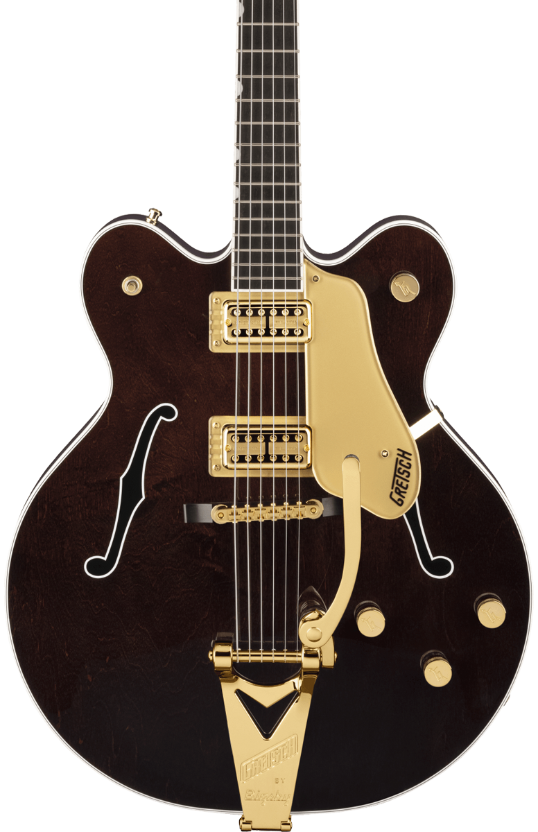 Front of Gretsch G6122TG Players Edition Country Gentleman Hollow Body w/String-Thru Bigsby Walnut Stain.