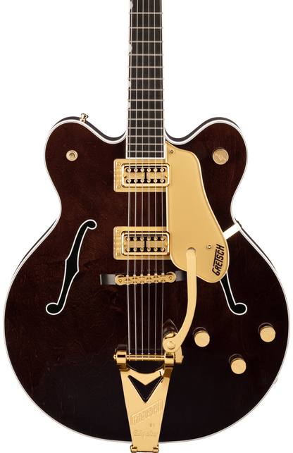 Front of Gretsch G6122TG Players Edition Country Gentleman Hollow Body w/String-Thru Bigsby Walnut Stain.