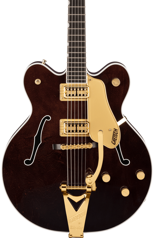 Front of Gretsch G6122TG Players Edition Country Gentleman Hollow Body w/String-Thru Bigsby Walnut Stain.