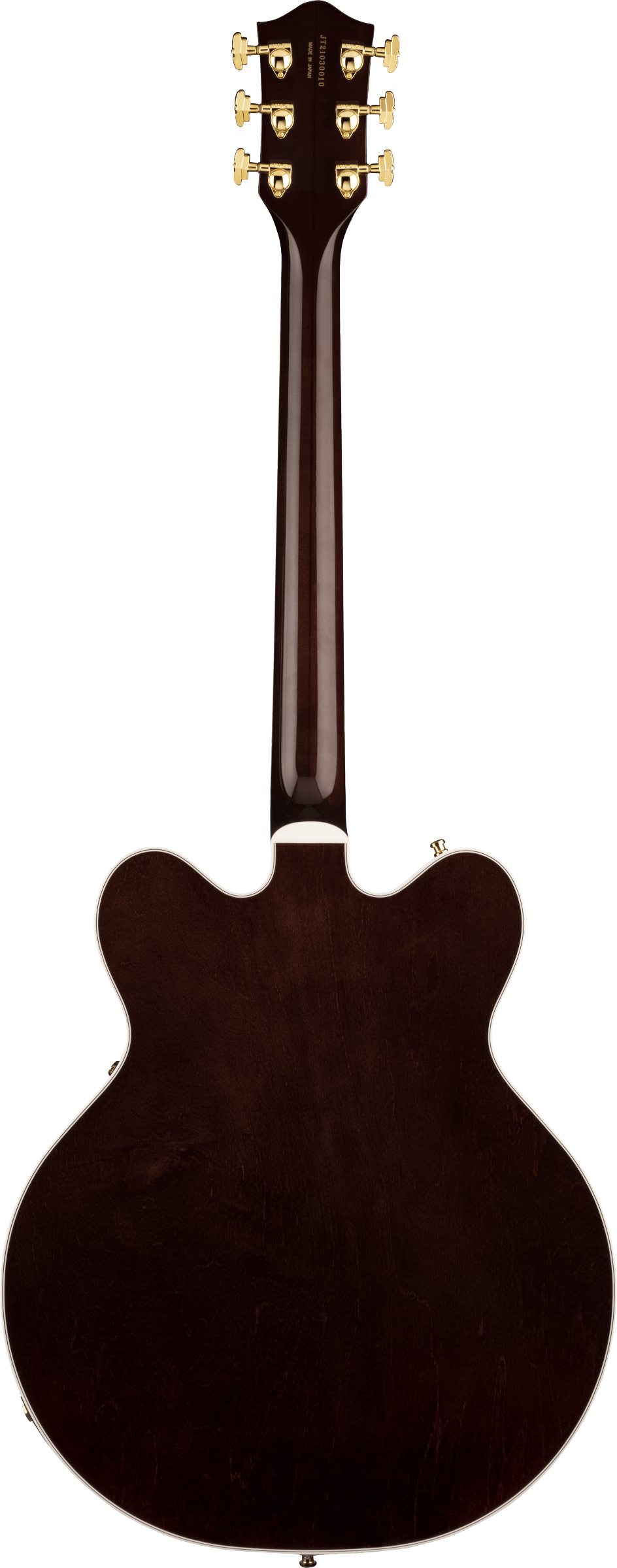 Back of Gretsch G6122TG Players Edition Country Gentleman Hollow Body w/String-Thru Bigsby Walnut Stain.