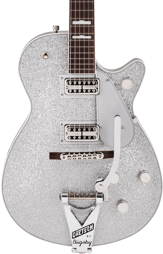 Front of Gretsch G6129T-89VS Vintage Select ‘89 Sparkle Jet w/Bigsby Silver Sparkle.