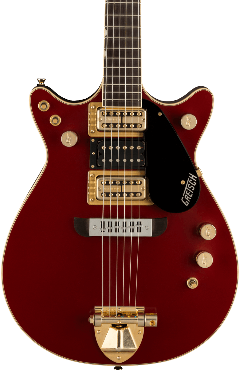 Front of Gretsch G6131-MY-RB Limited Edition Malcolm Young Signature Jet Vintage Firebird Red.