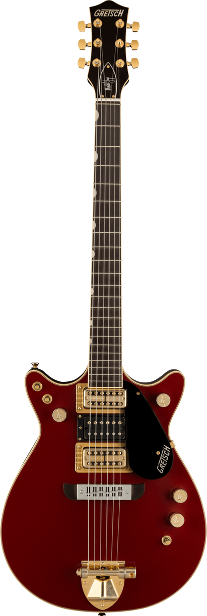 Full frontal of Gretsch G6131-MY-RB Limited Edition Malcolm Young Signature Jet Vintage Firebird Red.