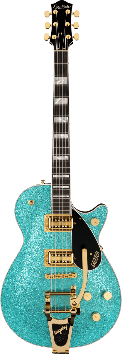 Full frontal of Gretsch G6229TG Limited Edition Players Edition Sparkle Jet BT w/Bigsby Ocean Turquoise Sparkle.