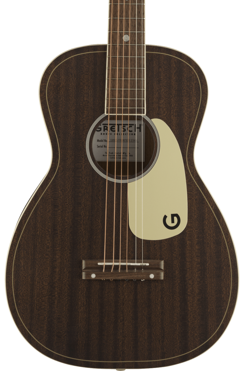 Top down of Gretsch G9500 Jim Dandy Black Walnut Fingerboard Frontier Stain.