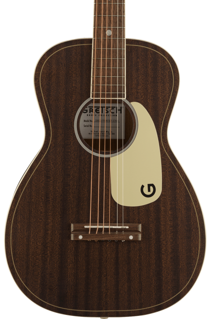 Top down of Gretsch G9500 Jim Dandy Black Walnut Fingerboard Frontier Stain.
