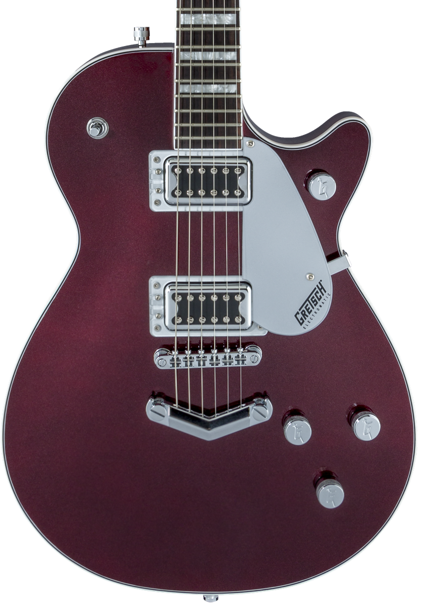 Front of Used Gretsch G5220 Electromatic Jet BT Single-Cut with V-Stoptail Dark Cherry Metallic.