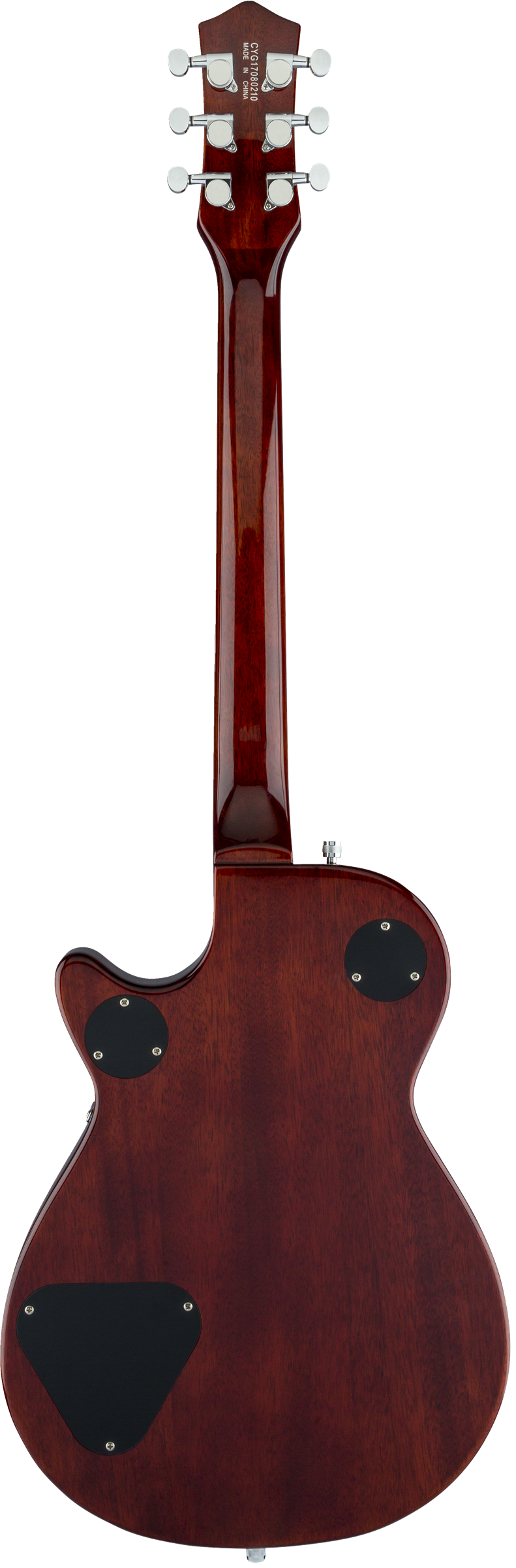 Back of Used Gretsch G5220 Electromatic Jet BT Single-Cut with V-Stoptail Dark Cherry Metallic.