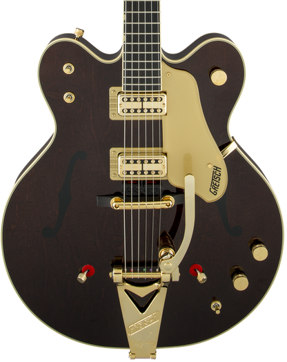 Front of Gretsch G6122T-62 Vintage Select Edition '62 Chet Atkins Country Gentleman w/Bigsby TV Jones Walnut Stain.