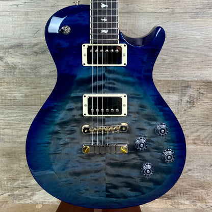 Front of PRS Paul Reed Smith S2 McCarty 594 Singlecut Quilt Faded Gray Black Blue Burst.
