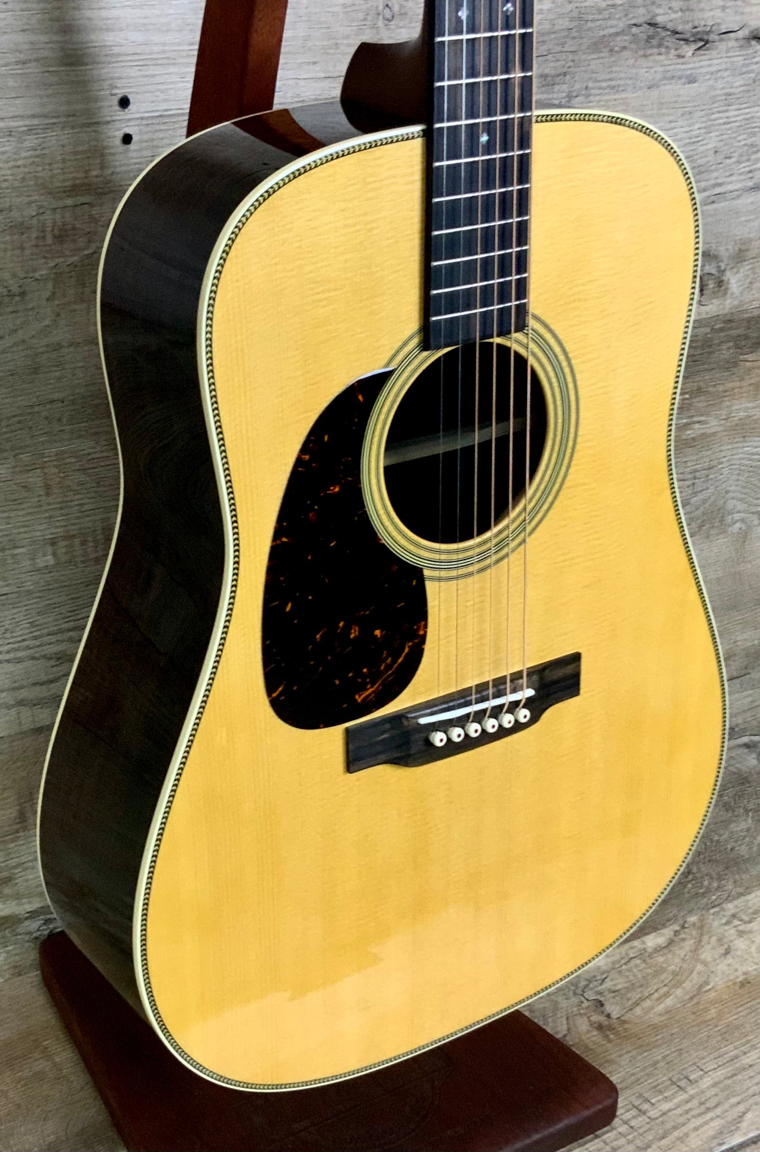 Front angle of Martin HD-28L Left Hand.