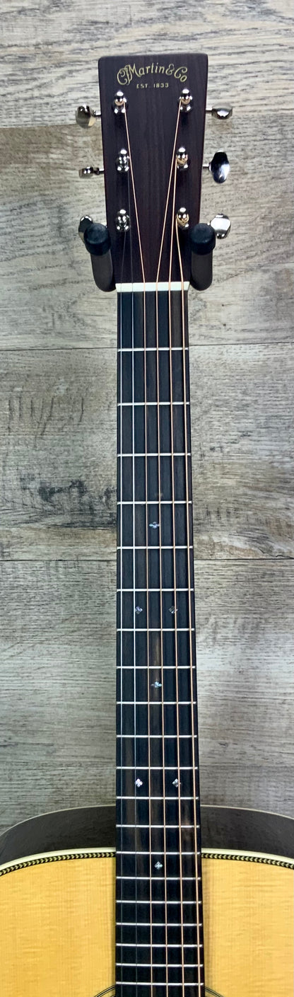 Close up of Martin HD-28L Left Hand fretboard and headstock