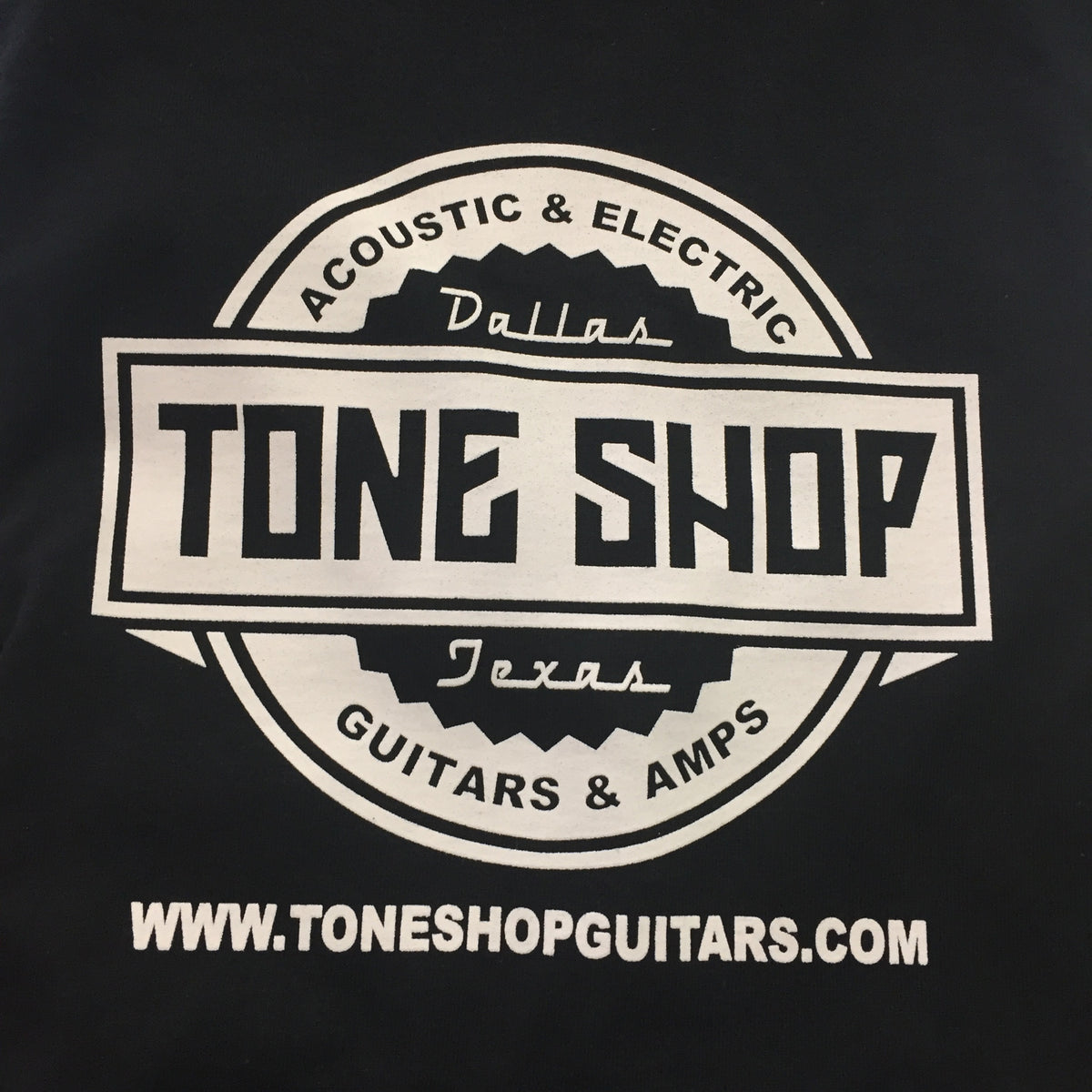 Close up of front of Tone Shop Guitars T-Shirt 3X.