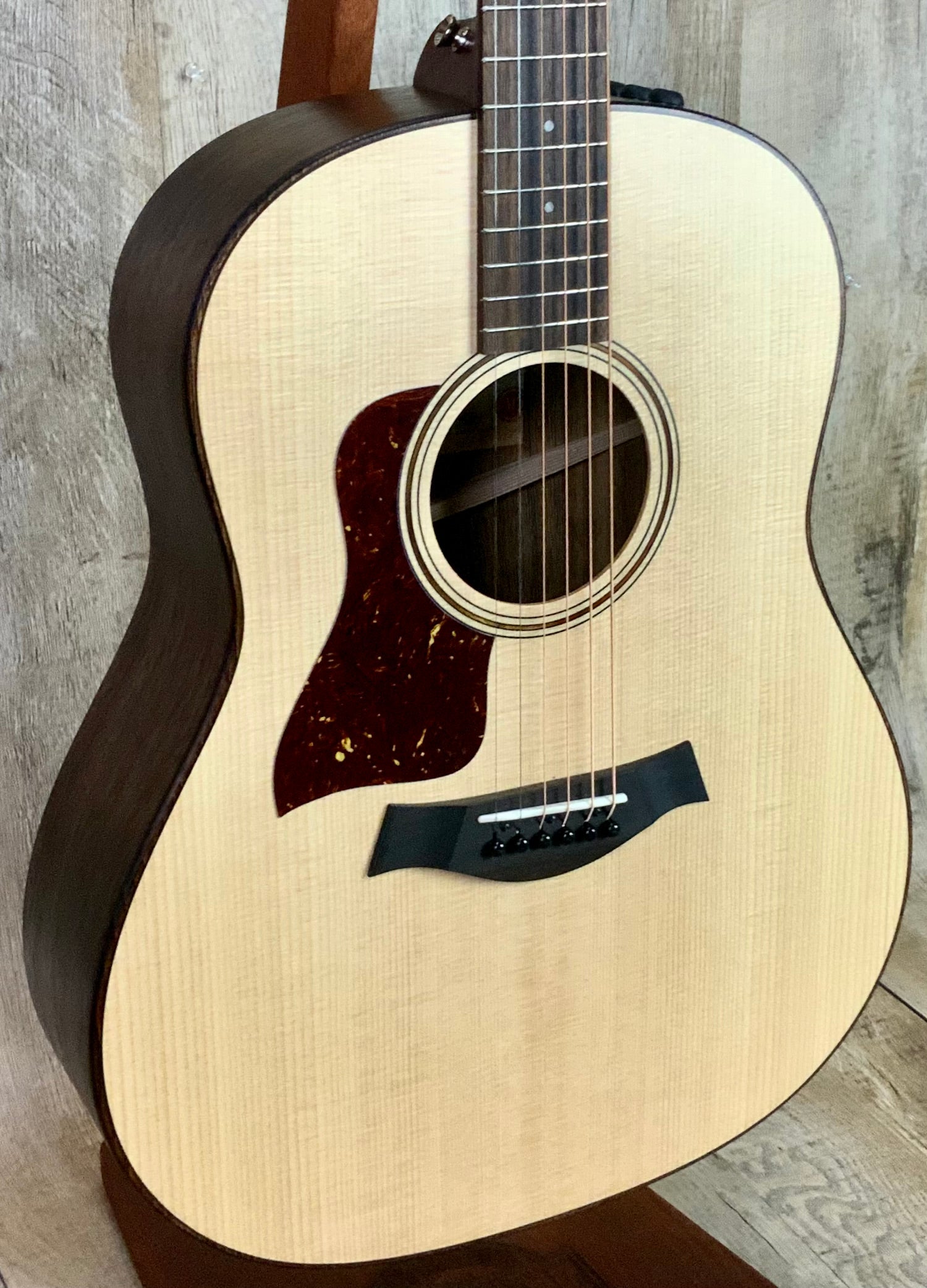 Front angle of Taylor AD17e American Dream Left Hand Natural.