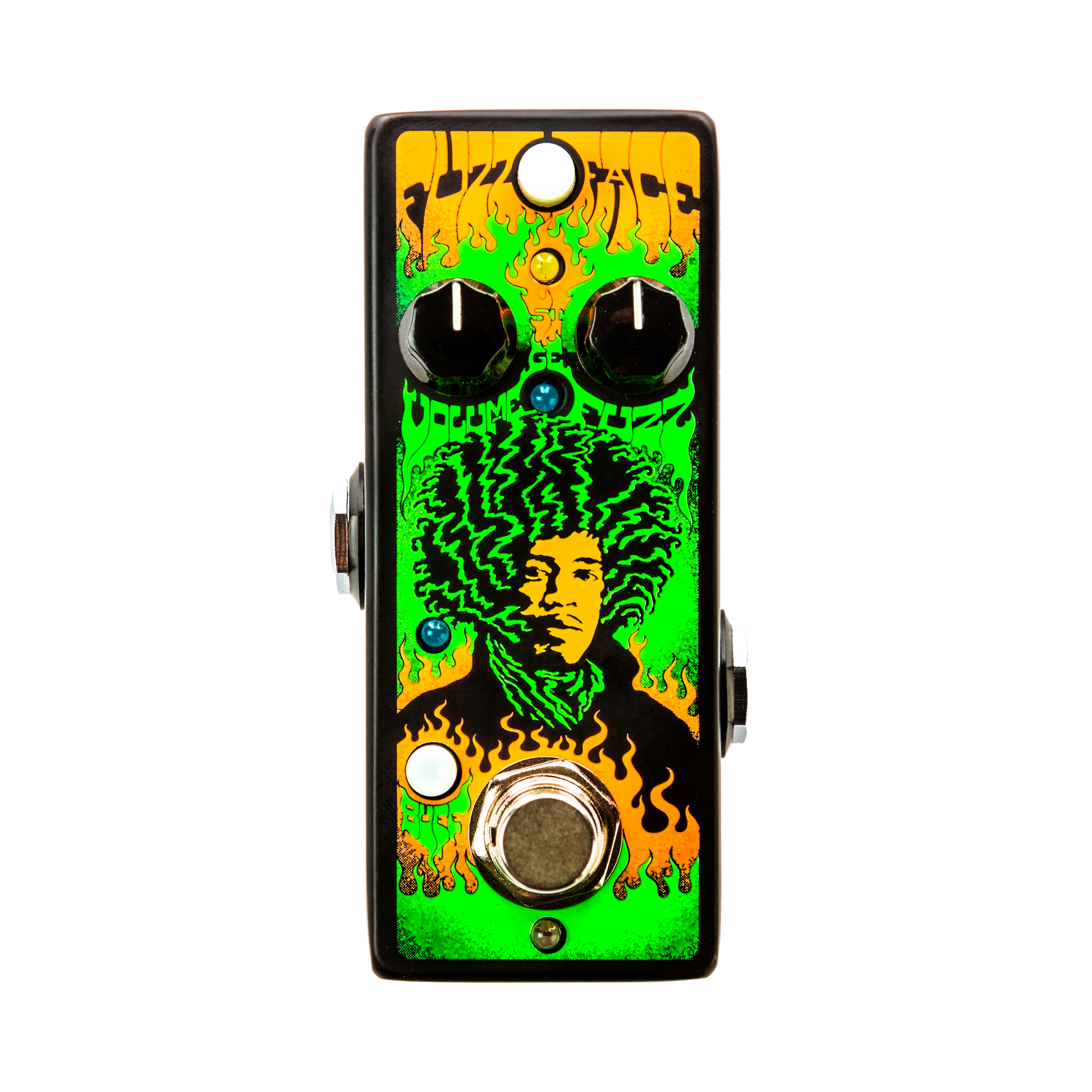 Top down of Dunlop JHMS1 Authentic Hendrix "68 Shrine Serie Fuzz Face Distortion.