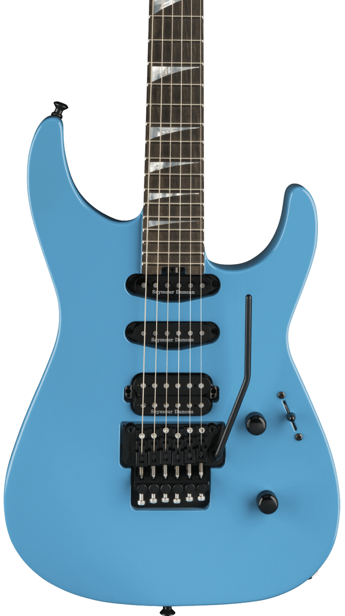 Front of Jackson American Series Soloist SL3 Riviera Blue.