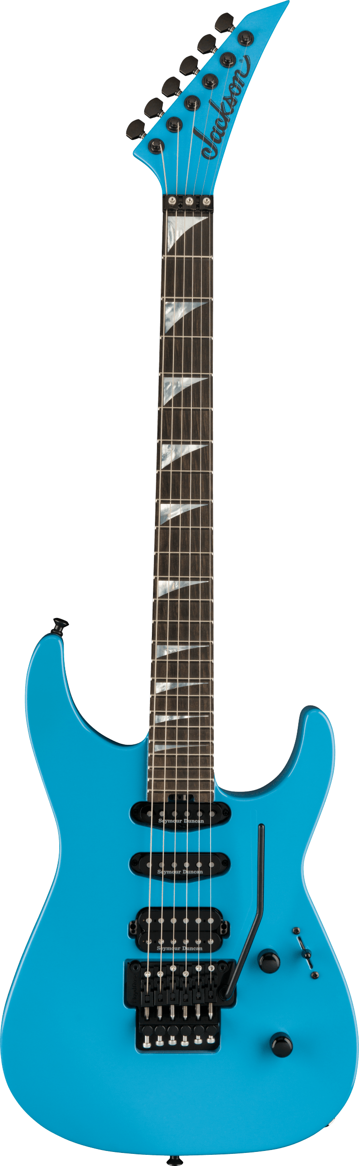 Full frontal of Jackson American Series Soloist SL3 Riviera Blue.