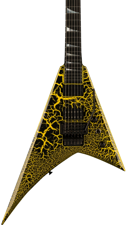 Front of body of Jackson Custom Shop Limited Edition Randy Rhoads Nos Black With Yellow Crackle.