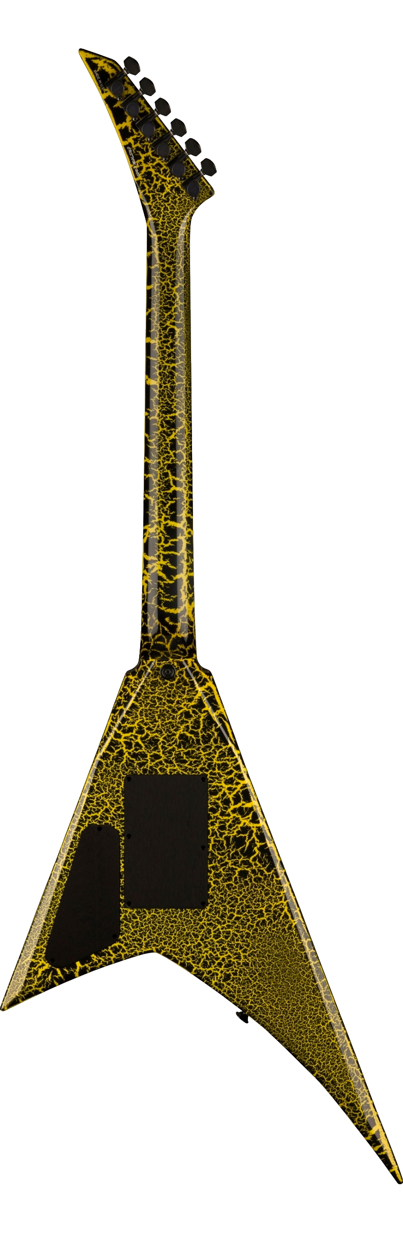 Full back of Jackson Custom Shop Limited Edition Randy Rhoads Nos Black With Yellow Crackle.