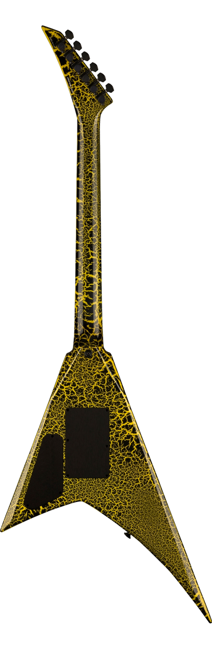 Full back of Jackson Custom Shop Limited Edition Randy Rhoads Nos Black With Yellow Crackle.