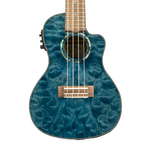 Lanikai QM-BLCEC Concert Cutaway Electric Ukulele Quilted Maple Blue Stain w/soft case