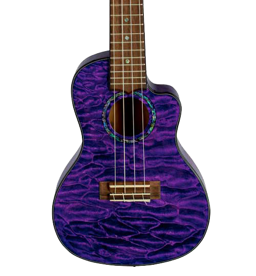 Lanikai QM-PUCEC Quilted Maple Purple Stain Concert Ukulele w/Kula Preamp A/E w/bag